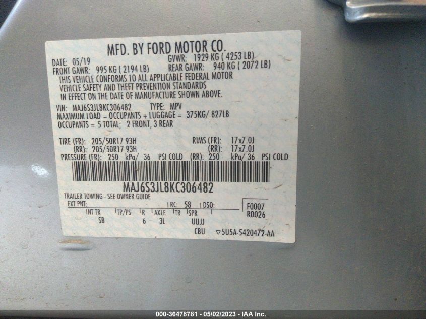 2019 FORD ECOSPORT SES - MAJ6S3JL8KC306482