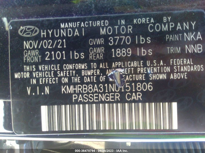 2022 HYUNDAI VENUE SE - KMHRB8A31NU151806