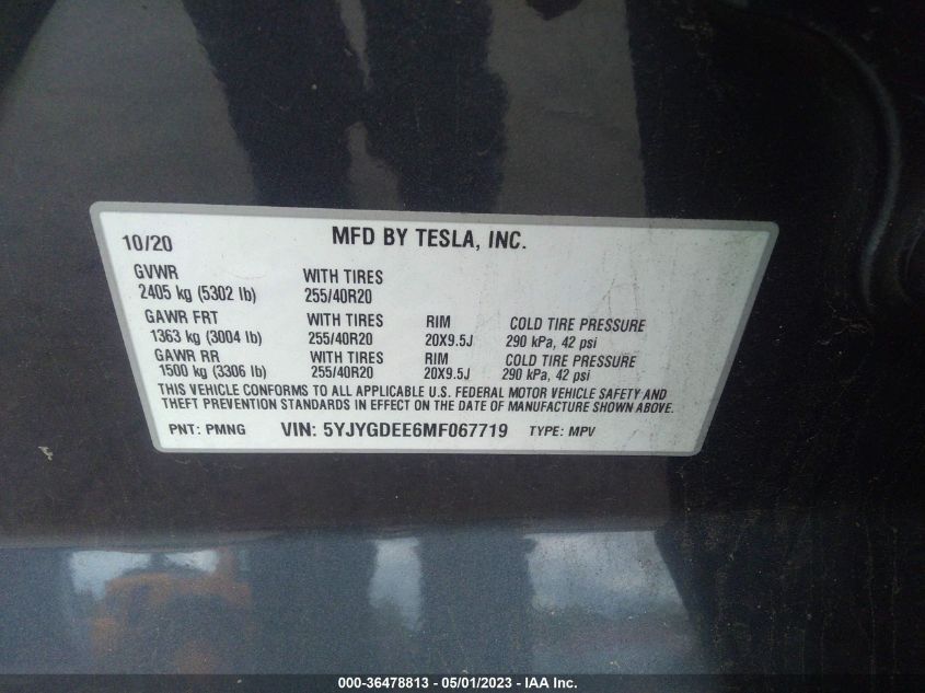 2021 TESLA MODEL Y LONG RANGE - 5YJYGDEE6MF067719