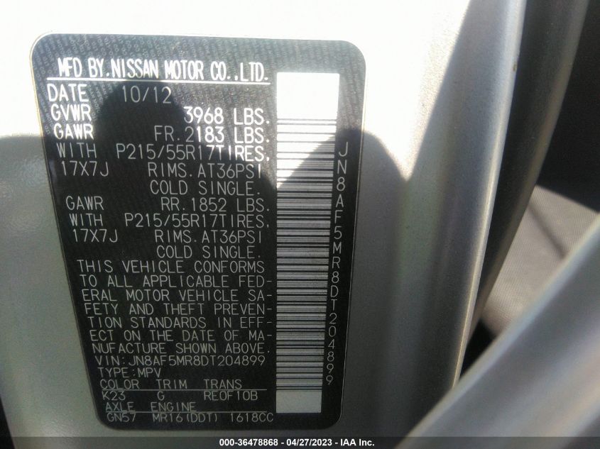 2013 NISSAN JUKE S - JN8AF5MR8DT204899
