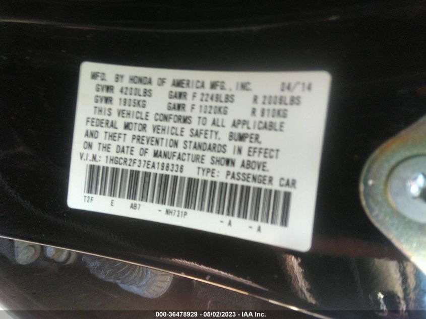 2014 HONDA ACCORD SEDAN LX - 1HGCR2F37EA198336