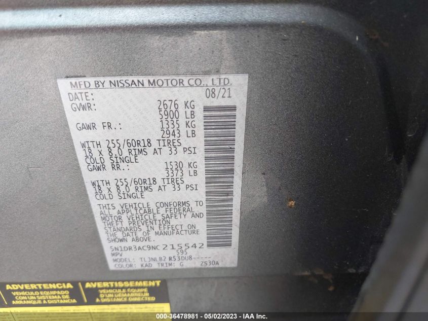 2022 NISSAN PATHFINDER S - 5N1DR3AC9NC215542