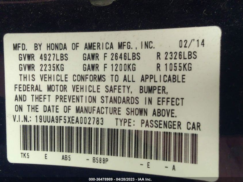 2014 ACURA TL TECH - 19UUA9F5XEA002783