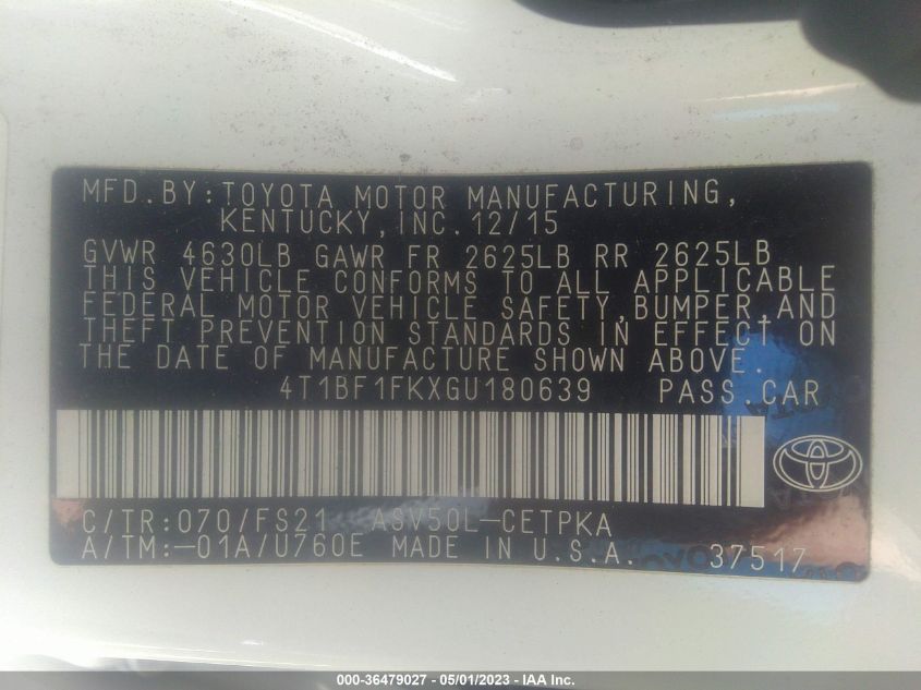 2016 TOYOTA CAMRY SE W/SPECIAL EDITION PKG - 4T1BF1FKXGU180639