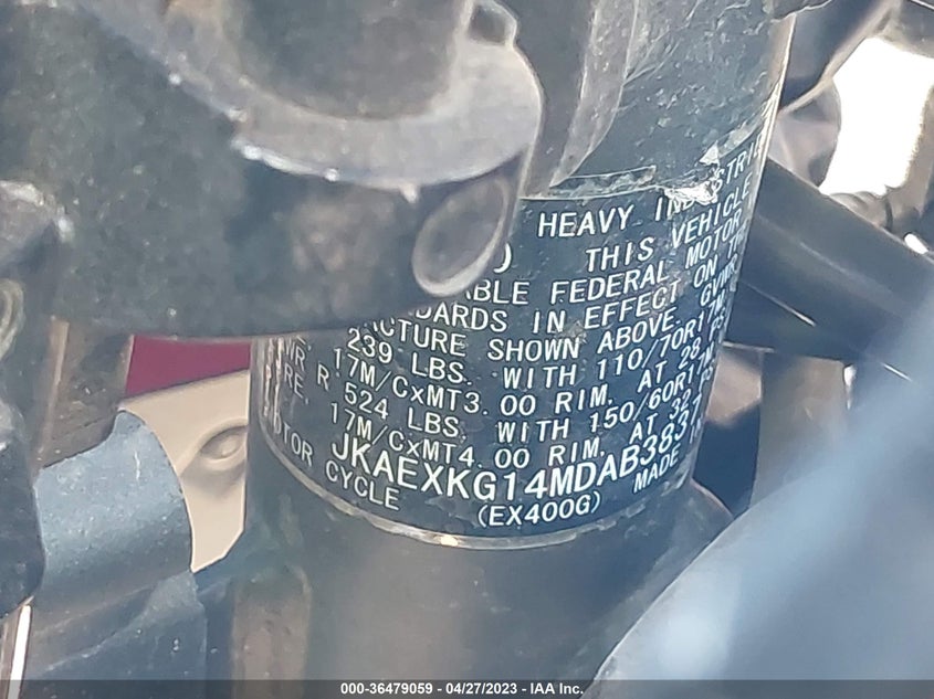 VIN JKAEXKG14MDAB3837 2021 KAWASAKI EX400