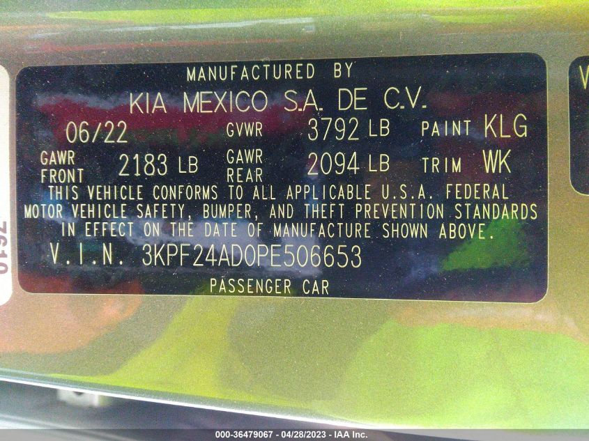 2023 KIA FORTE LXS - 3KPF24AD0PE506653