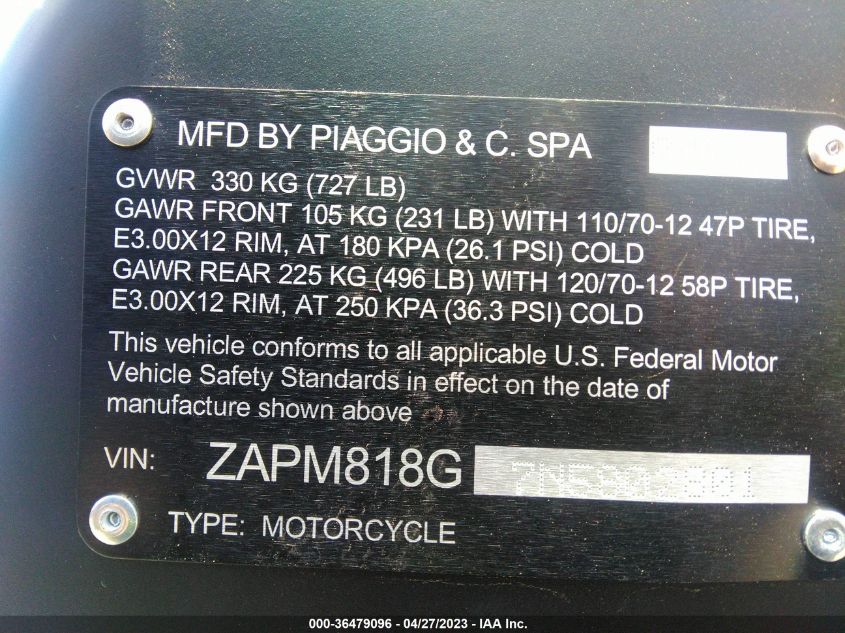 2022 VESPA SPRINT 150 3V ZAPM818G7N5802801