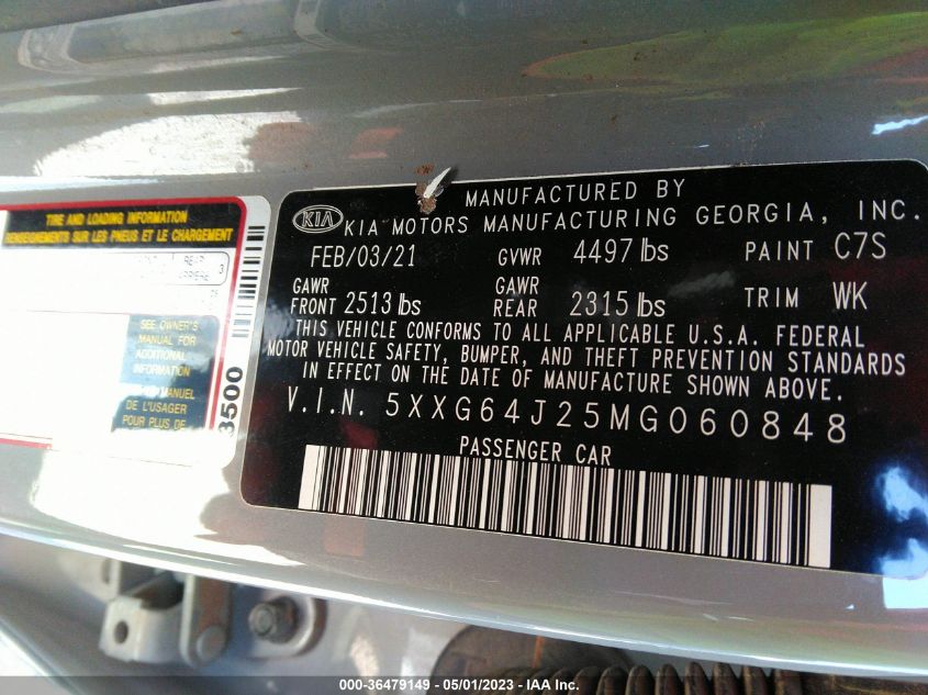 2021 KIA K5 GT-LINE - 5XXG64J25MG060848