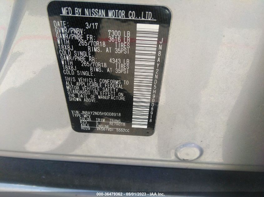 2017 NISSAN ARMADA SV - JN8AY2ND5H9008918