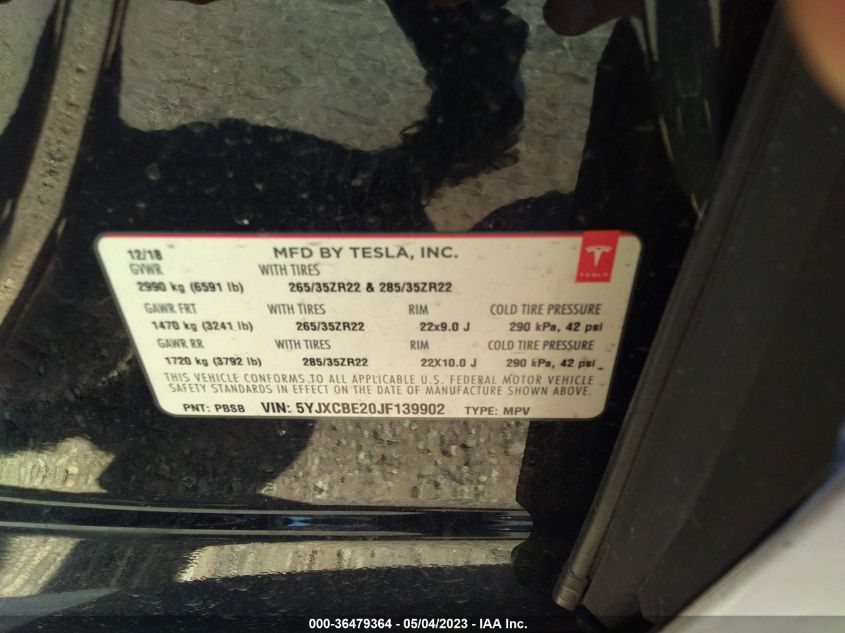 2018 TESLA MODEL X 75D/100D/P100D - 5YJXCBE20JF139902