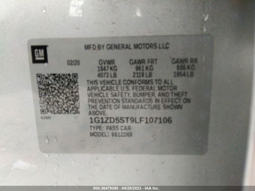 2020 CHEVROLET MALIBU LT - 1G1ZD5ST9LF107106