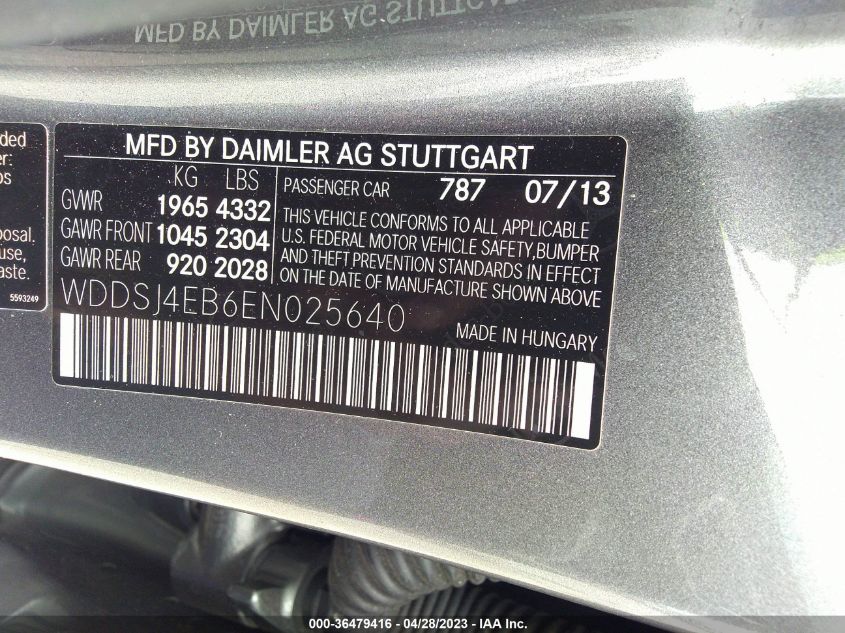 2014 MERCEDES-BENZ CLA-CLASS CLA 250 - WDDSJ4EB6EN025640