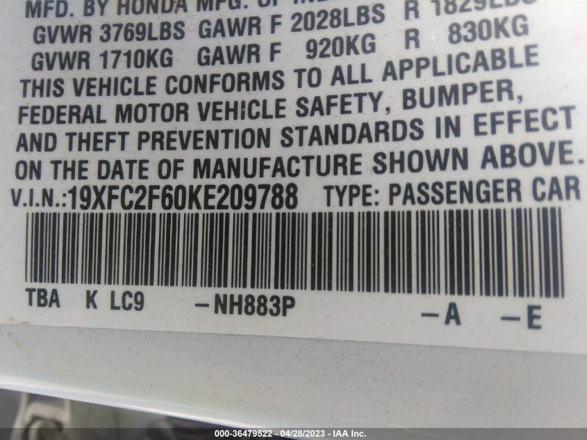 2019 HONDA CIVIC SEDAN LX - 19XFC2F60KE209788