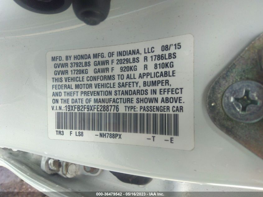 2015 HONDA CIVIC SEDAN EX-L - 19XFB2F9XFE288776
