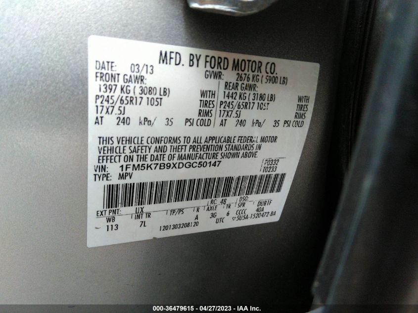 2013 FORD EXPLORER BASE - 1FM5K7B9XDGC50147