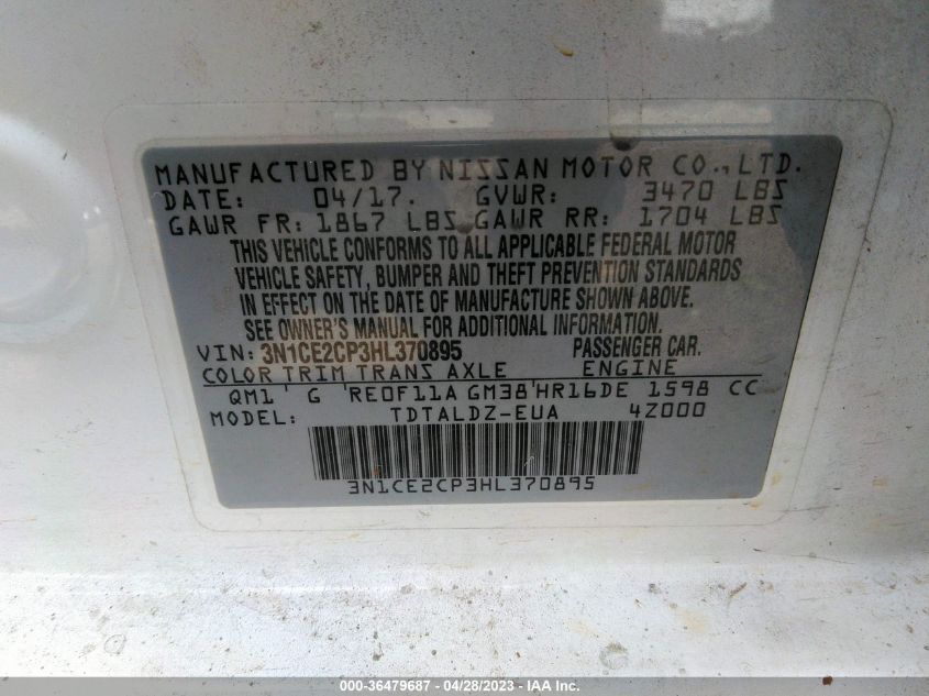 2017 NISSAN VERSA NOTE SV - 3N1CE2CP3HL370895