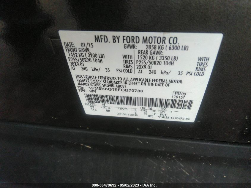 2015 FORD EXPLORER SPORT - 1FM5K8GT9FGB70786