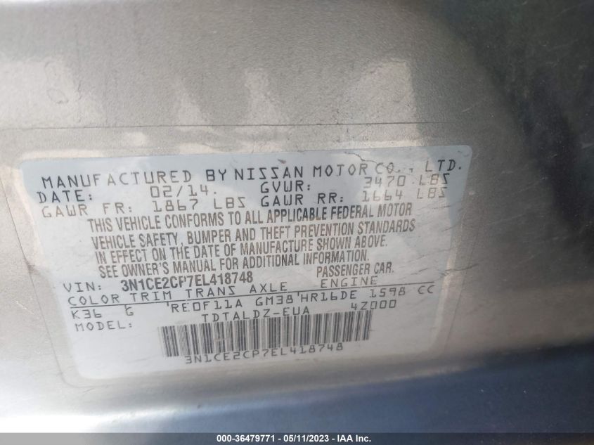 2014 NISSAN VERSA NOTE SV - 3N1CE2CP7EL418748