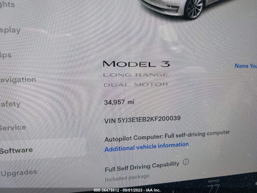 2019 TESLA MODEL 3 LONG RANGE/PERFORMANCE - 5YJ3E1EB2KF200039