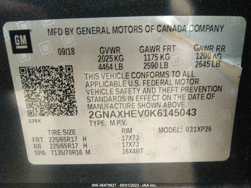 2019 CHEVROLET EQUINOX LS - 2GNAXHEV0K6145043