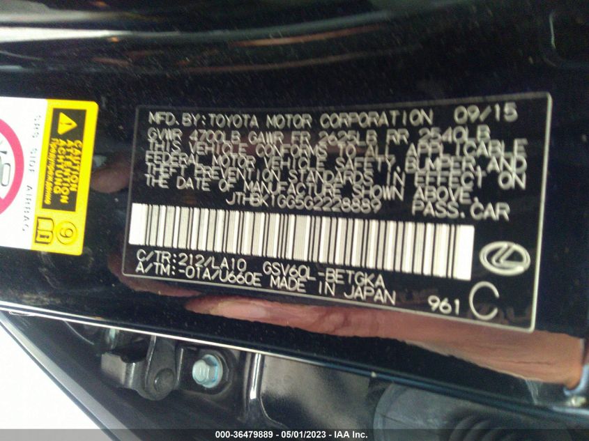 2016 LEXUS ES 350 - JTHBK1GG5G2228889