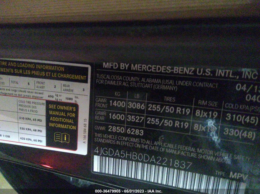 2013 MERCEDES-BENZ M-CLASS ML 350 - 4JGDA5HB0DA221837
