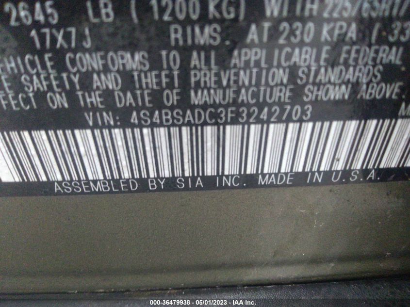 2015 SUBARU OUTBACK 2.5I PREMIUM - 4S4BSADC3F3242703