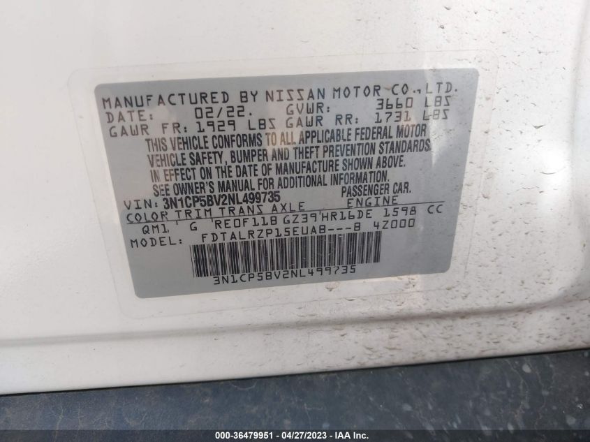 2022 NISSAN KICKS S - 3N1CP5BV2NL499735