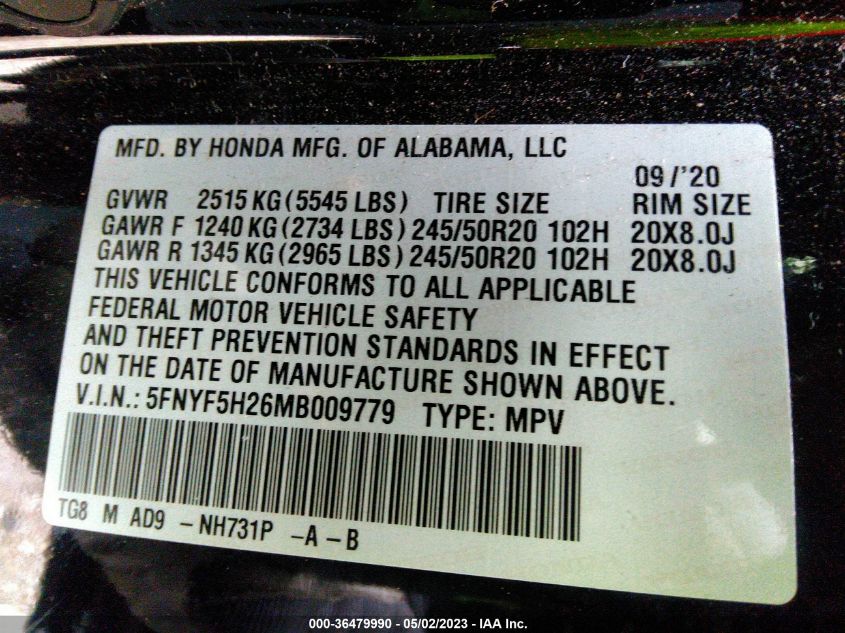 2021 HONDA PILOT SPECIAL EDITION - 5FNYF5H26MB009779