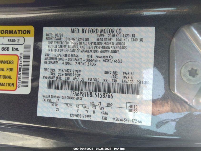 2020 FORD MUSTANG ECOBOOST - 1FA6P8TH8L5158766