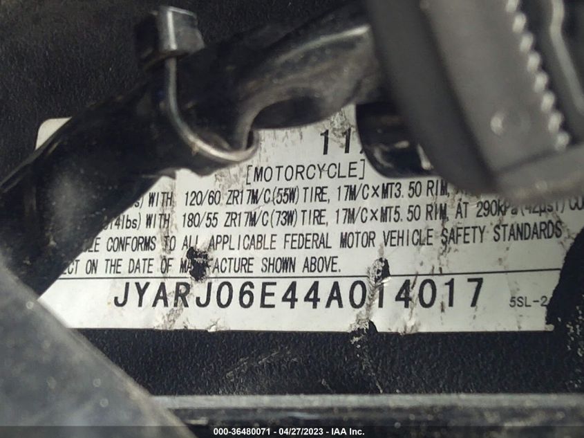 2004 YAMAHA YZFR6 L - JYARJ06E44A014017