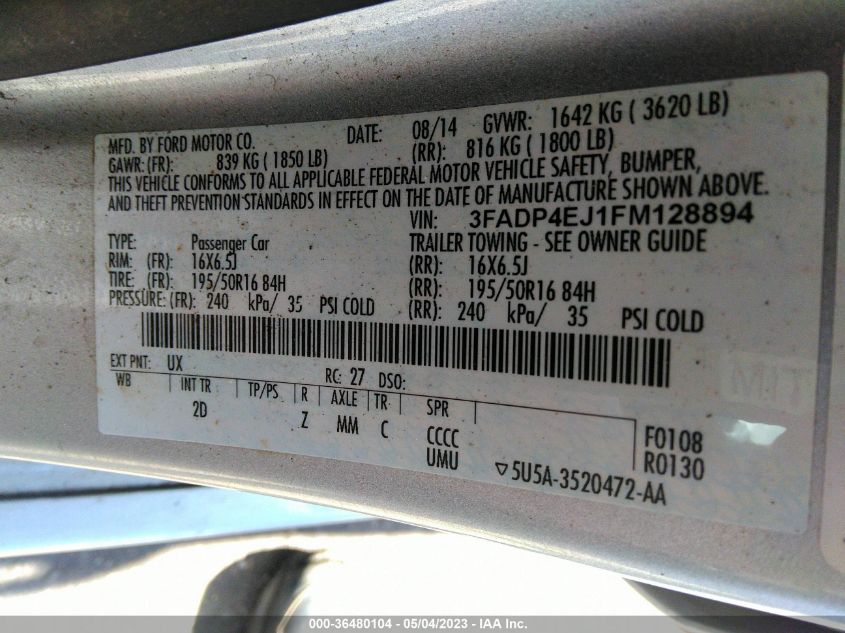 2015 FORD FIESTA SE - 3FADP4EJ1FM128894