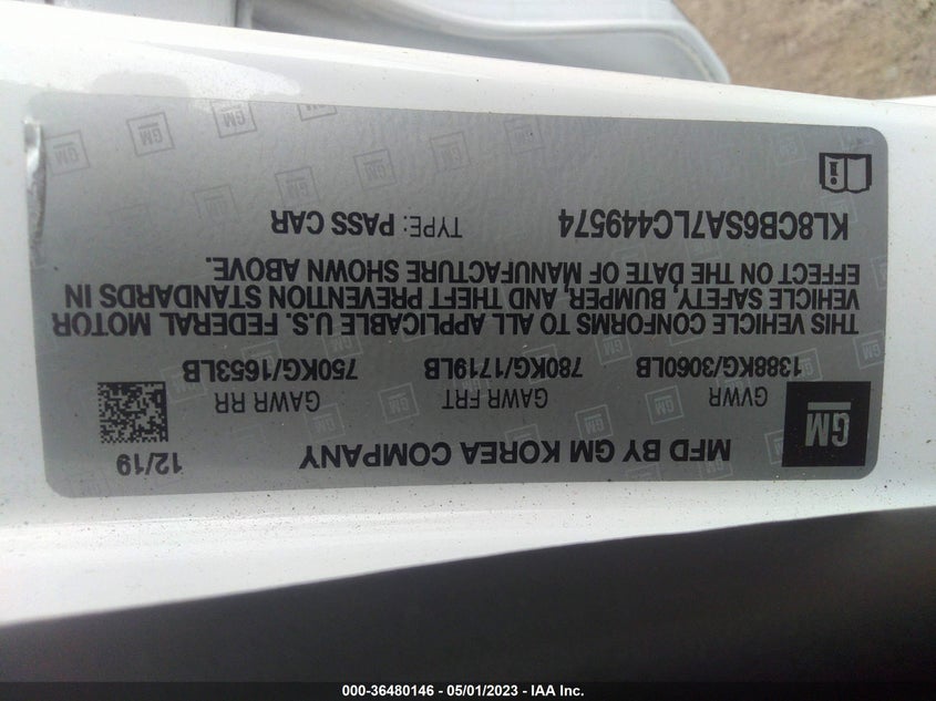 VIN KL8CB6SA7LC449574 2020 CHEVROLET SPARK LS