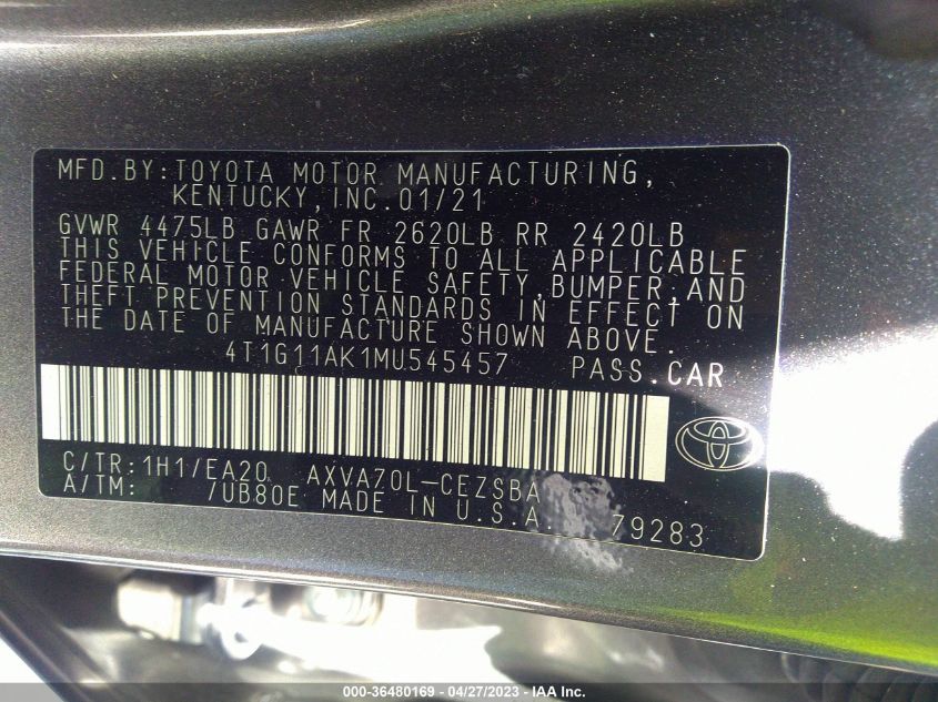 2021 TOYOTA CAMRY SE - 4T1G11AK1MU545457