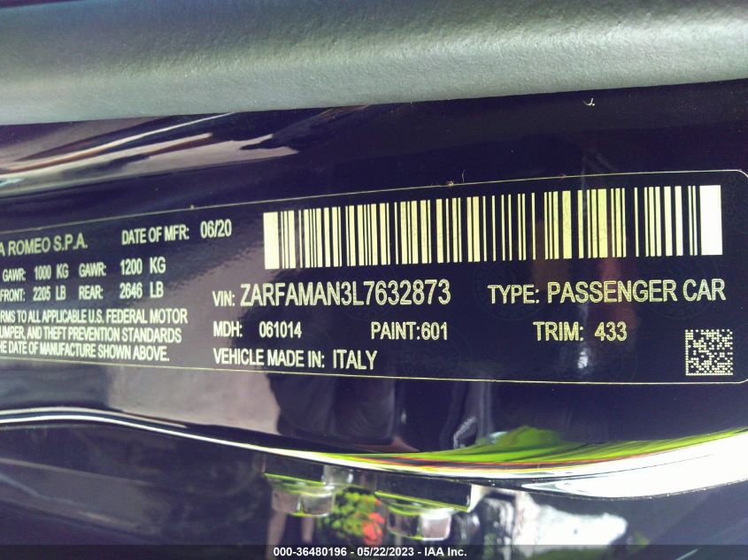 2020 ALFA ROMEO GIULIA - ZARFAMAN3L7632873