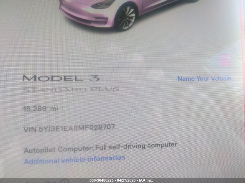 2021 TESLA MODEL 3 STANDARD RANGE PLUS - 5YJ3E1EA8MF028707