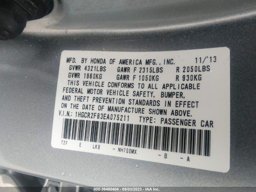 2014 HONDA ACCORD SEDAN EX-L - 1HGCR2F83EA075211