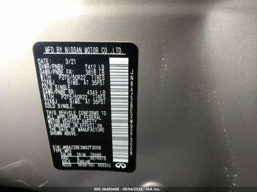 2021 INFINITI QX80 SENSORY - JN8AZ2BE2M9273008