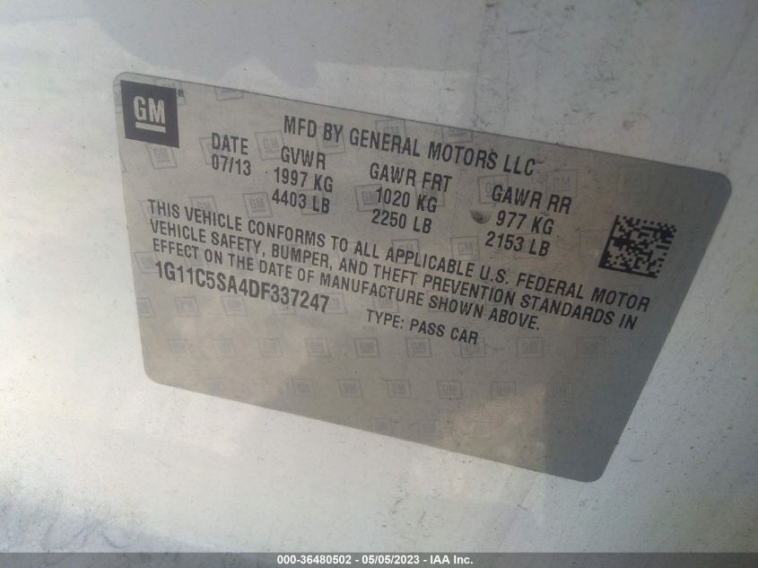 2013 CHEVROLET MALIBU LT - 1G11C5SA4DF337247