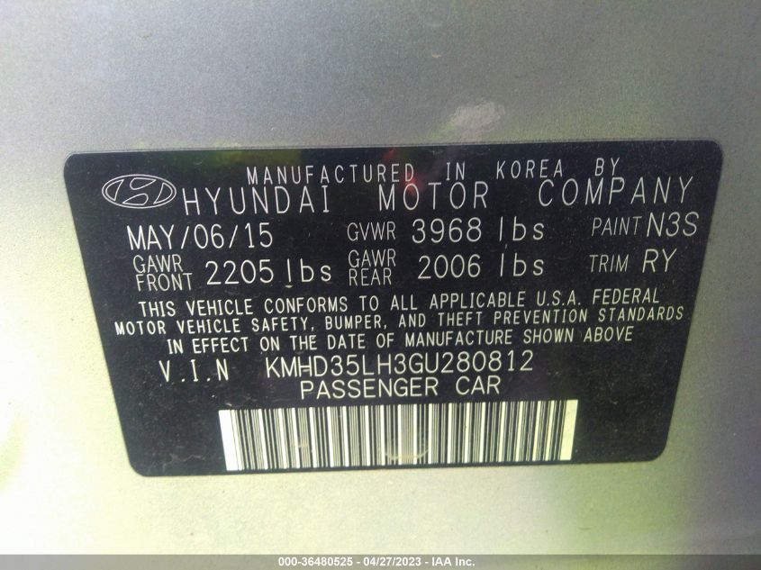 2016 HYUNDAI ELANTRA GT - KMHD35LH3GU280812