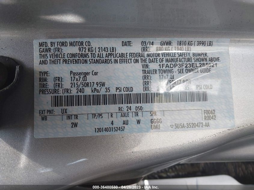 2014 FORD FOCUS SE - 1FADP3F23EL285621