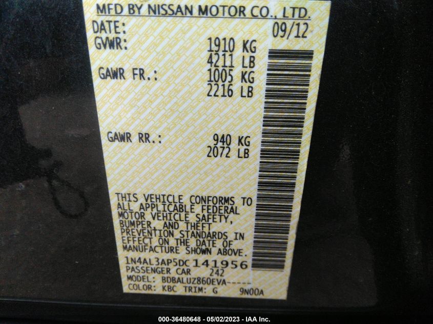 2013 NISSAN ALTIMA 2.5 SV - 1N4AL3AP5DC141956