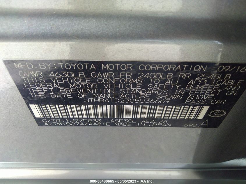 2016 LEXUS IS 200T - JTHBA1D23G5036669