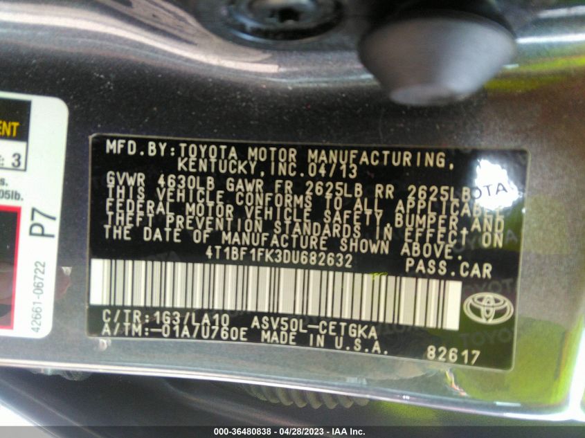 2013 TOYOTA CAMRY L/LE/SE/XLE - 4T1BF1FK3DU682632