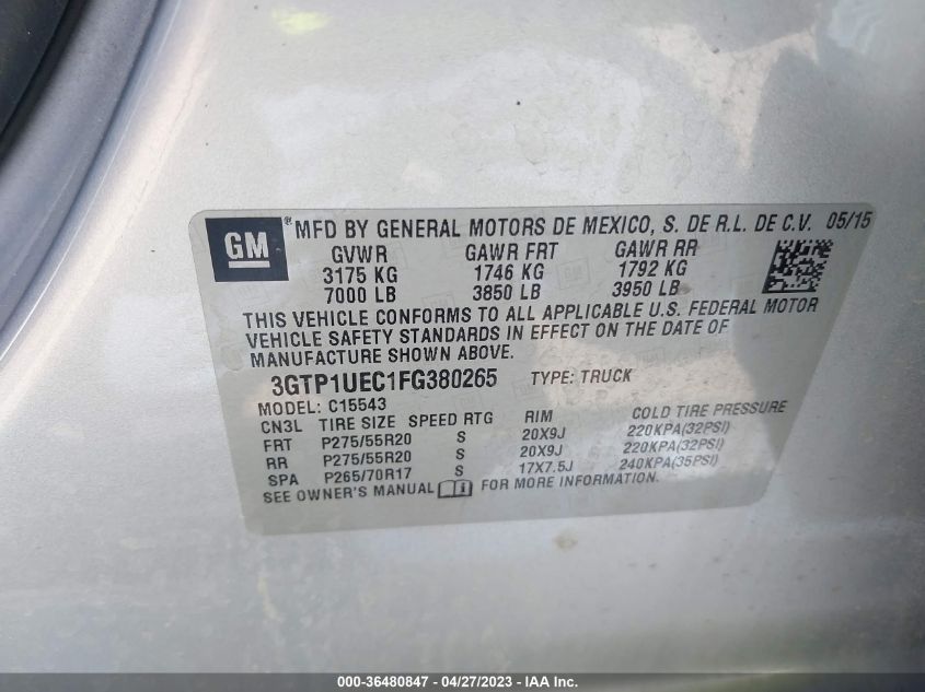 2015 GMC SIERRA 1500 SLE - 3GTP1UEC1FG380265