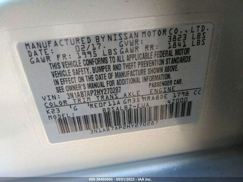 2017 NISSAN SENTRA S - 3N1AB7AP2HY270287