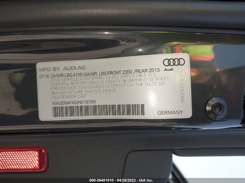 2018 AUDI A4 PREMIUM PLUS - WAUENAF48JN018786