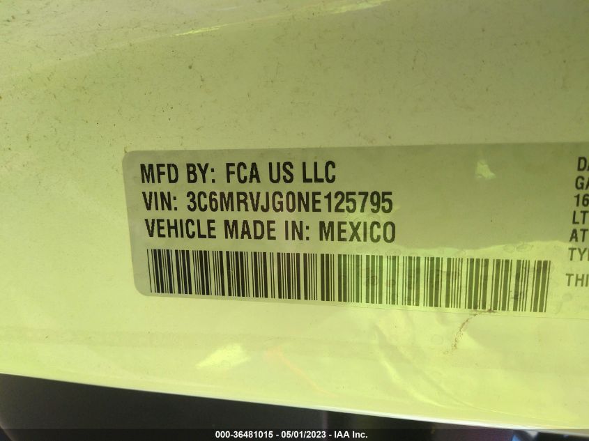 2022 RAM PROMASTER CARGO VAN - 3C6MRVJG0NE125795