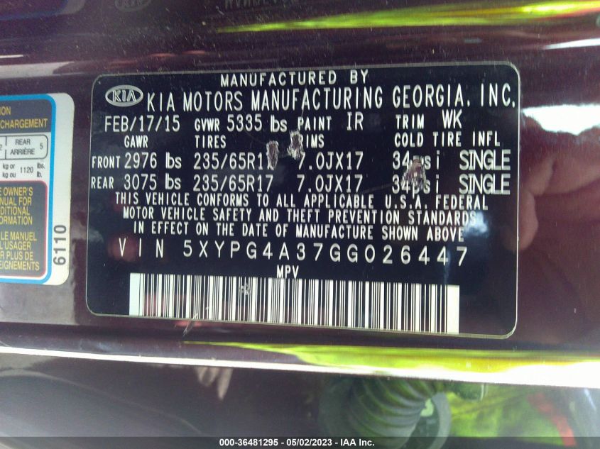 2016 KIA SORENTO LX - 5XYPG4A37GG026447