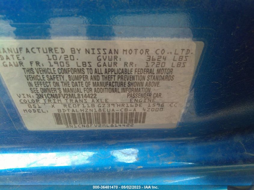 2021 NISSAN VERSA SR - 3N1CN8FV2ML814422